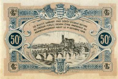 Billet de la Chambre de Commerce de Limoges - 50 centimes - remboursement avant le 1er octobre 1919 - s�rie&nbsp;B - n�&nbsp;60555