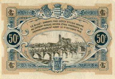 Billet de la Chambre de Commerce de Limoges - 50 centimes - remboursement avant le 1er octobre 1919 - s�rie&nbsp;B - n�&nbsp;80169