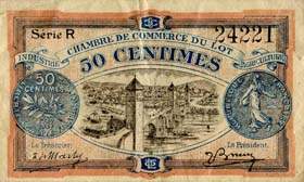 Billet de la Chambre de Commerce du Lot - 50 centimes - dlibration du 29 novembre 1920 - srie R