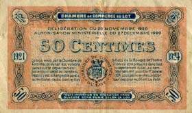 Billet de la Chambre de Commerce du Lot - 50 centimes - dlibration du 29 novembre 1920 - srie R