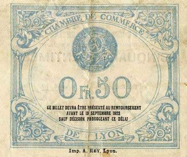 Billet de la Chambre de Commerce de Lyon - 50 centimes - délibération du 13 septembre 1917 - 7ème série