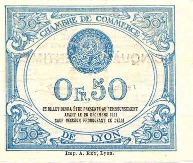 Billet de la Chambre de Commerce de Lyon - 50 centimes - délibération du 28 décembre 1916- 5ème série
