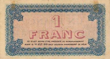 Billet de la Chambre de Commerce de Lyon - 1 franc - délibération du 14 août 1914 - série 113
