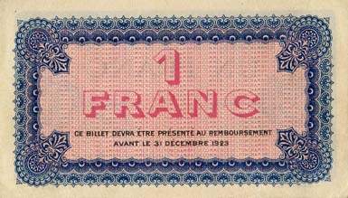 Billet de la Chambre de Commerce de Lyon - 1 franc - délibération du 15 juin 1922 - 11ème série