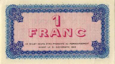 Billet de la Chambre de Commerce de Lyon - 1 franc - délibération du 19 février 1920 - 8ème série - n° 004,728