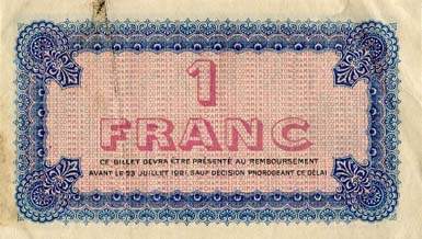 Billet de la Chambre de Commerce de Lyon - 1 franc - délibération du 23 juillet 1916 - 3ème série