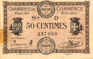 Billet des Chambres de Commerce de Mâcon et Bourg - 50 centimes - émission du 15 octobre 1917