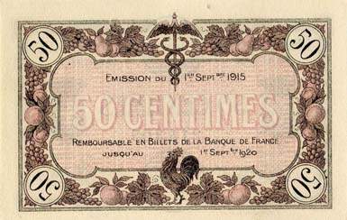 Billet des Chambres de Commerce de Mâcon et Bourg - 50 centimes - émission du 1er septembre 1915