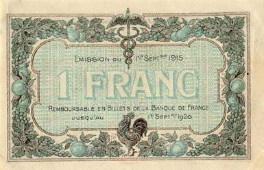 Billet des Chambres de Commerce de Mcon et Bourg - 1 franc - mission du 1er septembre 1915 - n 1005665
