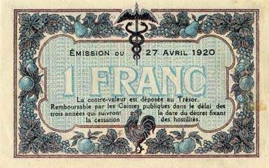 Billet des Chambres de Commerce de Mâcon et Bourg - 1 franc - émission du 27 avril 1920