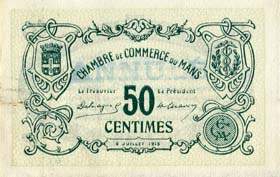 Billet de la Chambre de Commerce du Mans - 50 centimes - 8 juillet 1915 - spécimen annulé