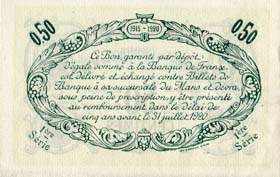Billet de la Chambre de Commerce du Mans - 50 centimes - 8 juillet 1915 - spécimen annulé
