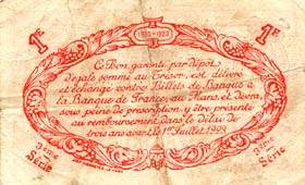 Billet de la Chambre de Commerce du Mans - 1 franc - 15 avril 1920 - 3ème série - numéro sans virgule