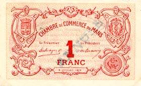Billet de la Chambre de Commerce du Mans - 1 franc - 8 juillet 1915, 1ère série - spécimen annulé