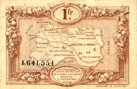 Billet des Chambres de Commerce de la Marne (Reims et Châlons-sur-Marne) - 1 franc - 15 avril 1920 - 3ème série - numéro sans virgule