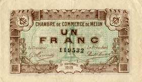 Billet de la Chambre de Commerce de Melun - 1 franc - 21 novembre 1919