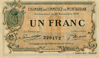 Billet de la Chambre de Commerce de Montauban - 1 franc - dlibration du 20 novembre 1914 - n230472