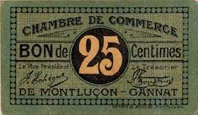 Ticket de la Chambre de Commerce de Montluçon - Gannat - 25 centimes avec cachet noir au verso - 62 x 36 mm