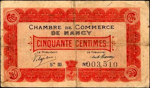 Billet de la Chambre de Commerce de Nancy - 50 centimes - 1er janvier 1916 - série III