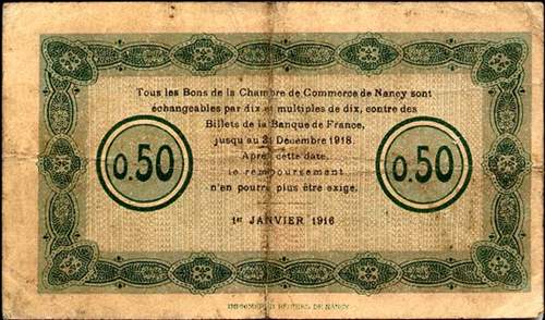 Billet de la Chambre de Commerce de Nancy - 50 centimes - 1er janvier 1916 - série III