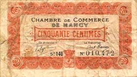 Billet de la Chambre de Commerce de Nancy - 50 centimes - 11 novembre 1918