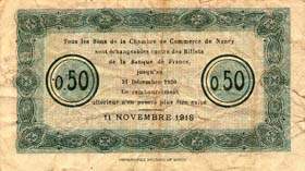 Billet de la Chambre de Commerce de Nancy - 50 centimes - 11 novembre 1918