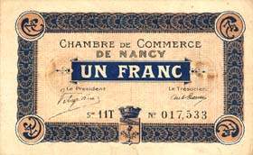 Billet de la Chambre de Commerce de Nancy - 1 franc - 1er septembre 1918