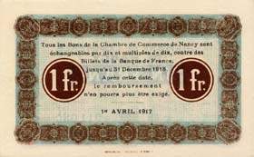 Billet de la Chambre de Commerce de Nancy - 1 franc - 1er avril 1917