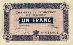 Billet de la Chambre de Commerce de Nancy - 1 franc - 1er décembre 1917