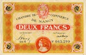 Billet de la Chambre de Commerce de Nancy - 2 francs - 1er mai 1919