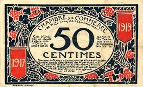 Billet de la Chambre de Commerce de Nice et Alpes-Maritimes - 50 centimes - décision ministérielle du 25 avril 1917 - sans timbre sec