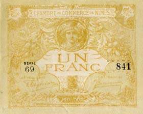 Billet de la Chambre de Commerce de Nîmes - 1 franc - remboursement avant le 31 décembre 1922 - 1917-1922 - série 69