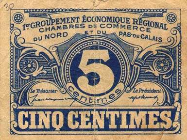 Billet des Chambres de Commerce du Nord et du Pas-de-Calais - 5 centimes - Echangeables jusqu'au 31 d�cembre 1925