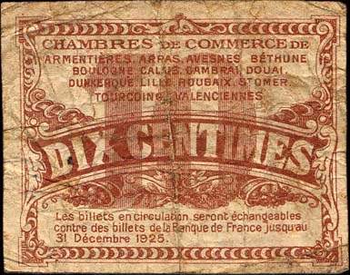 Billet des Chambres de Commerce du Nord et du Pas-de-Calais - 10 centimes - Echangeables jusqu'au 31 d�cembre 1925