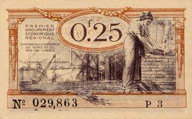 Billet des Chambres de Commerce du Nord et du Pas-de-Calais - 25 centimes - Echangeables jusqu'au 31 d�cembre 1925 - s�rie en lettre et chiffre - P 3