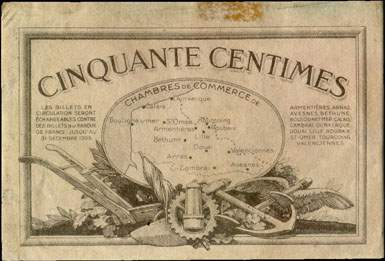 Billet des Chambres de Commerce du Nord et du Pas-de-Calais - 50 centimes - Echangeables jusqu'au 31 d�cembre 1925 - s�rie avec lettre et chiffre - D 2