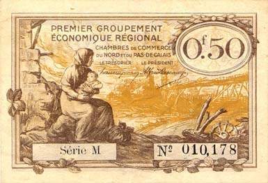 Billet des Chambres de Commerce du Nord et du Pas-de-Calais - 50 centimes - 1er janvier 1916