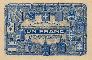 Billet des Chambres de Commerce du Nord et du Pas-de-Calais - 1 franc - Echangeables jusqu'au 31 d�cembre 1925 - s�rie A - avec point sous Sie