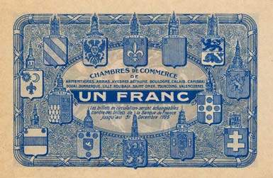 Billet des Chambres de Commerce du Nord et du Pas-de-Calais - 1 franc - Echangeables jusqu'au 31 d�cembre 1925 - s�rie B - sans point sous Sie