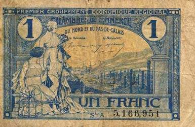 Billet des Chambres de Commerce du Nord et du Pas-de-Calais - 1 franc - Echangeables jusqu'au 31 d�cembre 1925 - s�rie A - sans point sous Sie