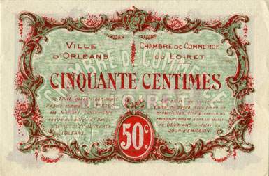 Billet de la Chambre de Commerce et Ville d'Orl�ans - 50 centimes - 2 ao�t 1917 - 3�me �mission - num�ro 176222