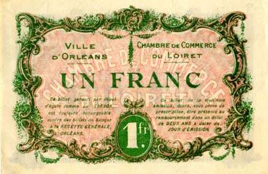 Billet de la Chambre de Commerce et Ville d'Orl�ans - 1 franc - 2 ao�t 1917 - 3�me �mission