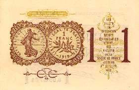 Billet de la Chambre de Commerce de Paris - 1 franc - délibération du 10 mars 1920 - type 1 avec tête de femme casquée