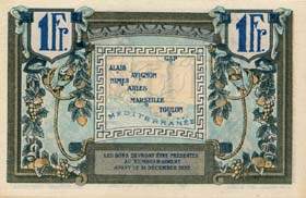 Billet des Chambres de Commerce d'Alais, Arles, Avignon, Gap, Marseille, Nîmes, Toulon (Région Provençale) - 1 franc - imprimerie Moullot - série M