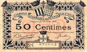 Billet des Chambres de Commerce de Rennes & de Saint-Malo - 50 centimes - émission du 25 août 1915 - série C