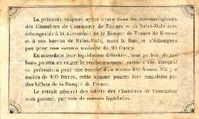 Billet des Chambres de Commerce de Rennes & de Saint-Malo - 1 franc - émission du avril 1922