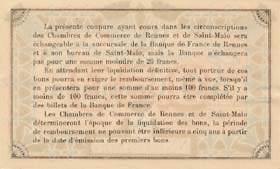 Billet des Chambres de Commerce de Rennes & de Saint-Malo - 50 centimes - émission du 25 août 1915 - spécimen