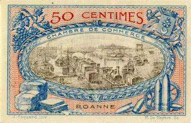 Billet de la Chambre de Commerce de Roanne - 50 centimes - dlibration du 18 juillet 1917 - imprimerie Bourg et Cie - n 095380