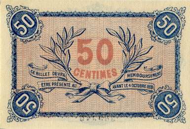 Billet de la Chambre de Commerce de Roanne - 50 centimes - dlibration du 4 octobre 1915 - 50 large de 17 mm - n 389345