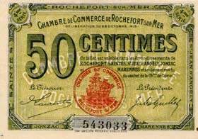 Billet de la Chambre de Commerce de Rochefort-sur-Mer - 50 centimes - délibération du 28 octobre 1915 - 4ème série